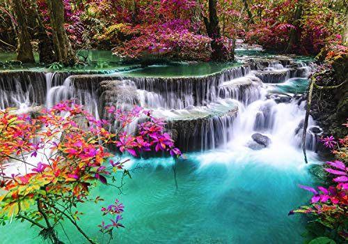 wandmotiv24 Fototapete Wasserfall im Paradies, XL 350 x 245 cm - 7 Teile, Wanddeko, Wandbild, Wandtapete, Pflanzen, Fluss, Wald M5768