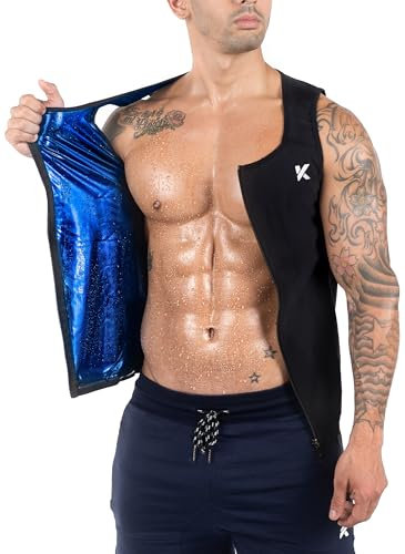 Kewlioo Chaleco de compresión para hombre, con cremallera, para mejorar el sudor, para sauna, para gimnasio, ejercicio, Negro, Large/X-Large