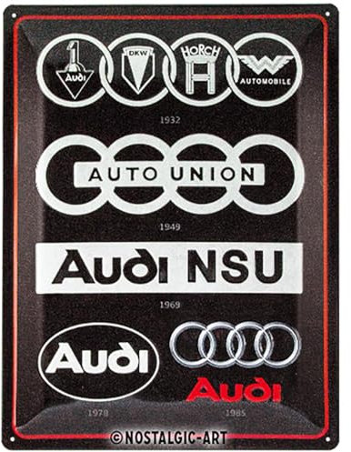 Nostalgic-Art Plaque Vintage, Audi – Logo Evolution – Idée de Cadeau pour Fans de Voitures, en métal, Design Retro pour la décoration, 30 x 40 cm