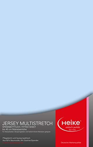 Heike das hochelastische Spannbettlaken Multistretch 92% Mako-Baumwolle 8% Elastan Deutsche Markenqualität 240gr/m2 bis 40cm Höhe für Wasserbetten Boxspringbetten und herkömmliche Matratzen (Hellblau)