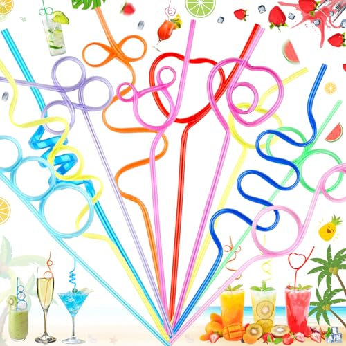 10 Pajitas Paja de Bebida Rizada, Pajitas Locas Coloridas, PVC Pajas de Beber Pajas, Pajita de Bebida Rizada de Colores, Reutilizable, Para Fiestas, Bares, Bodas, Cumpleaños, Café, Colorido, Al Azar