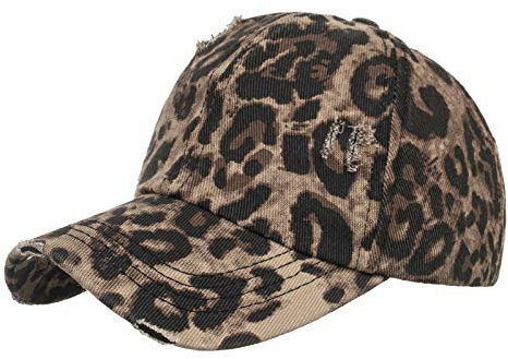 AIEOE Damen Baseball Kappe für Pferdeschwanz Baumwolle Leopard Ponytail Baseballkappe Outdoor Atmungsaktiv Sonnenhut Sonnenschutz Verstellbar Schirmmütze