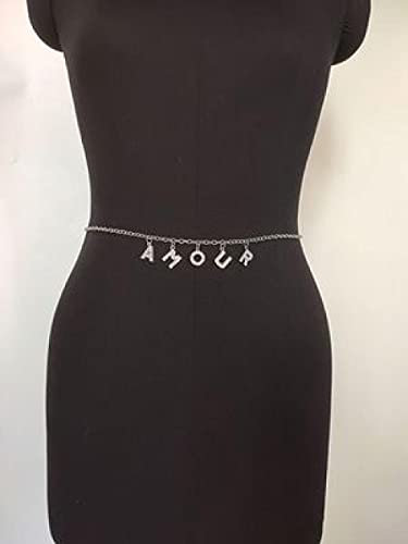 YUNHOME Taillenkette Chain Belt Bauchkette Körperkette Vintage India DIY Metall Sexy Buchstaben Taille Kette Gürtel Körperkette Zubehör Für Frauen Strass Bauch Taille Kette Körper Schmuck-Amour.
