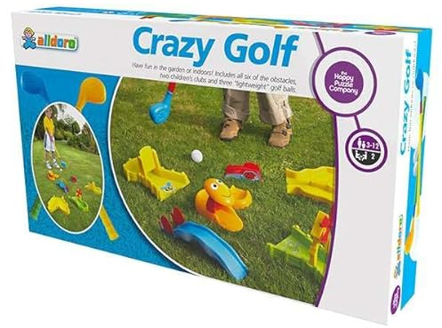 Crazy Golf Set for Kids – Indoor & Outdoor Mini Golf Game with 6 Obstacles | 6 fun obstacles, 2 lightweight child-friendly clubs and 3 soft balls for indoor and outdoor mini golf play