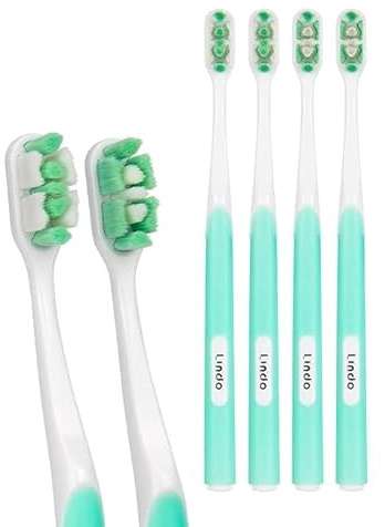 Lindo Ultrafeine Mikro-Borsten Zahnbürste, Weiß, Manuell, 4 Stück, U-Shaped, Nylon, Wiederverwertbar