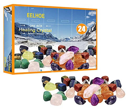 Gintdinpu 2021 Weihnachts-Adventskalender, 24PCS Healing Crystal Adventskalender-Spielzeug-Set, Christmas Healing Crystal Countdown-Kalender-Sammlungs-Set für Kinder und Jugendliche