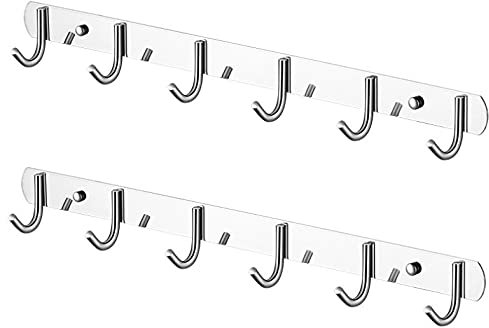 Luchs Set di 2 ganci appendiabiti con 6 ganci in acciaio inox (SUS304), ganci appendiabiti multiuso (6 ganci rotondi)