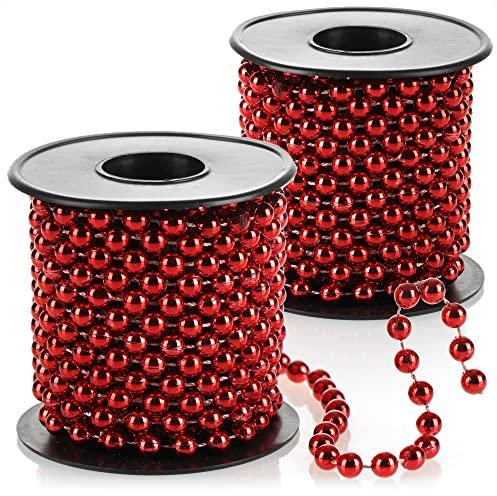 COM-FOUR® 2X Perlengirlande für den Weihnachtsbaum - Christbaumschmuck Perlenband - Weihnachtsdekoration - Hochzeitsdekoration - rot 15 m