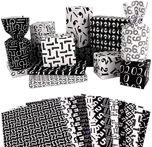 Papierdrachen Adventskalender Geschenkpapier zum Einpacken von Adventsgeschenken - schwarz - mit Zahlen bedruckt - Set 5
