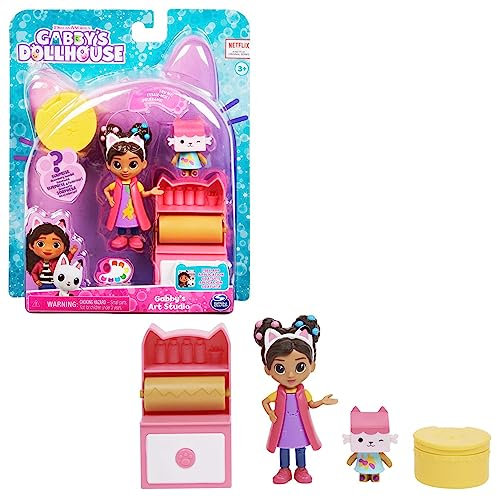 Gabby’s Dollhouse Cat-tivity Set, Art Studio - Bastel und Kunst Set mit Gabby und Baby Box, 2 Zubehörteilen, Überraschungsbox und Möbelstück, geeignet für Kinder ab 3 Jahren