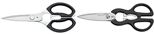 WMF Küchenschere 23 cm, Haushaltsschere mit Flaschenöffner und Dosenheber & Küchenschere 21 cm, Haushaltsschere mit Sägeschliff, Schere Küche, Edelstahl, Kunststoffgriff, mit Flaschenöffner