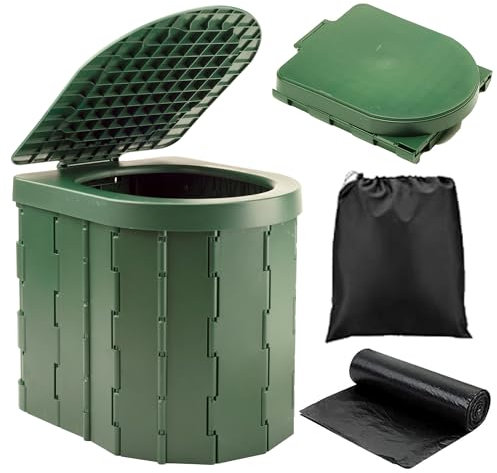KINSPORY Toilette Portable Camping, Urinoir Unisexe pour Voiture, Toliet pour Hommes et Femmes, Seau Hygiénique pour Voiture (Vert, avec Couvercle)