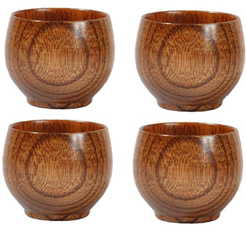 vepoty Tazza Di Legno 4pcs Naturale Giapponese Tè in Legno Tazza Fatta a Mano Bere Campeggio Campeggio Campeggio