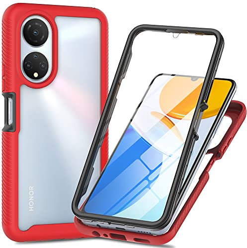 XINNI Funda para Honor X7 4G Antichoques 360 Grados con Protector de Pantalla Integrado Robusto Doble Cara Bumper Transparente Case Completa Carcasa, Rojo