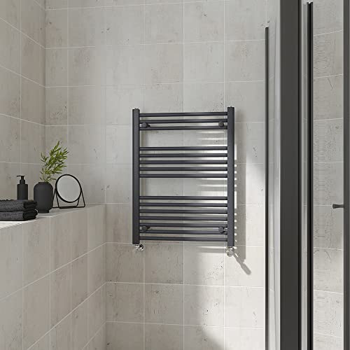 Warmehaus Straight Heated Towel Rail Anthracite Bathroom Ladder Style Radiator Grey Central Heating 800x600mm