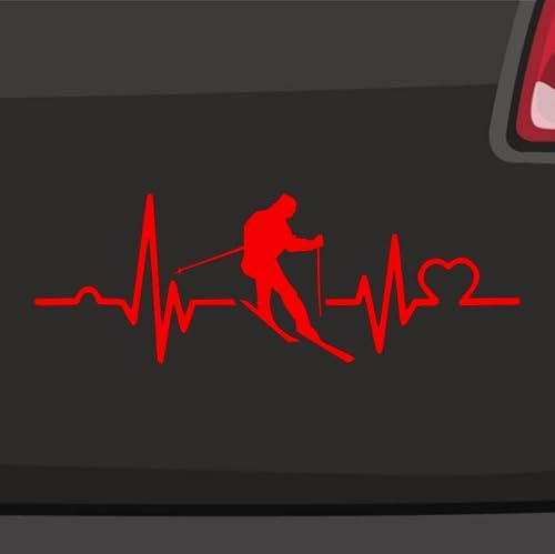 Generisch Herzschlag Skifarer Aufkleber Sticker Alpen Berge Piste Schnee Abfahrt 14x5cm Farbe: Rot