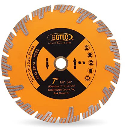 Lame de scie diamantée BGTEC, 7/180mm Disque de granit pour scie circulaire pour couper le marbre, le béton, la maçonnerie, la céramique et la porcelaine.