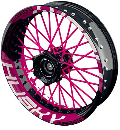 One-Wheel, Husky Supermoto, Felgenaufkleber Premium Geteilt, Passend Für alle Husqvarna Supermoto z.B. 701, Motiv: einfarbig V2, Wheelsticker Motorrad, Felgenrandaufkleber GP, Pink