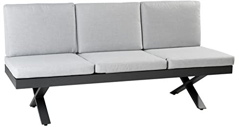 Möbel Jack 3 Personen Loungebank Gartenliege Sitzbank Sonnenliege Gartenlounge mit Kissen | Aluminium | Anthrazit | Grau | Kippfunktion | BxHxT 198 x 72 x 87,5 cm