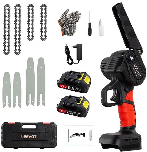 Mini Kettensäge mit Batterie 21V Kettensäge 6 + 4 Zoll Elektrische Handkettensäge 800 Brushless Handsäge Tragbare Säge für Holzbearbeitung, Beschneiden und Gartenarbeit LEEVOT