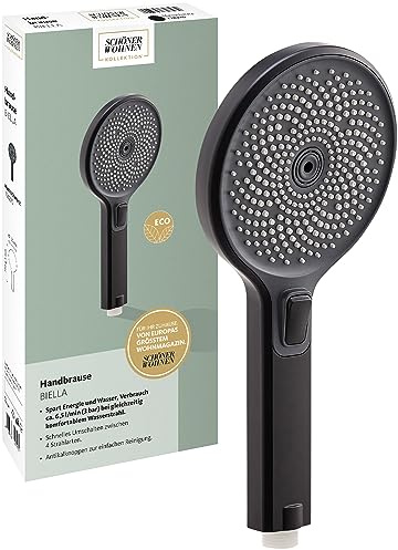 Schöner Wohnen Kollektion Handbrause 3-strahlig Biella, wasserspar Duschkopf, Duschbrause mit Anti-Kalk-Noppen, Typ 1/2 '' Anschluss, Mattschwarz