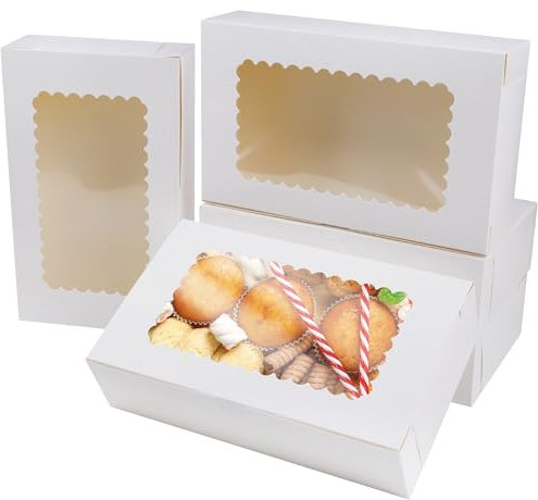 KEYIDO 20 Pack White Bakery Boxes with PVC Window 10” x 6” x 2.5” Cookie Boxes Pastry Biscuit Pie Candy Packaging Boxes for Christmas Birthdays Wedding Party Favors