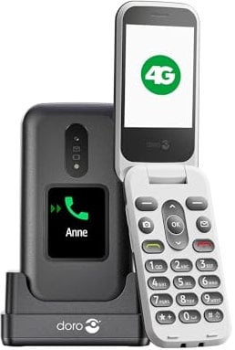 Doro 2880 4G - Telefono cellulare a conchiglia per anziani, semplice da usare, senza Internet, doppio schermo, tasti vocali, Bluetooth, telefono pieghevole