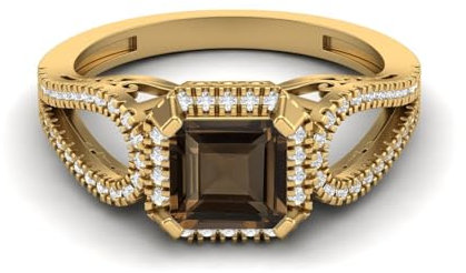 2,5 Ctw Quadrat Rauchquarz 925er Sterling Silber Gespalten Shank Eleganter Designer Ehering-Schmuck Gold Vermeil, 50