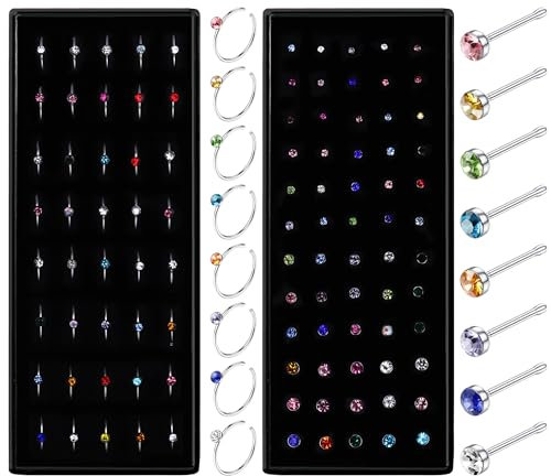 Dochais 60/100 Stuck Nasenstecker Edelstahl L Form Nasenpiercing Stecker Klein Ringe C Formig Silber Spirale Nase Stecker mit Strass Gerade Nase Piercing Ringe fur Frauen Manner 20G