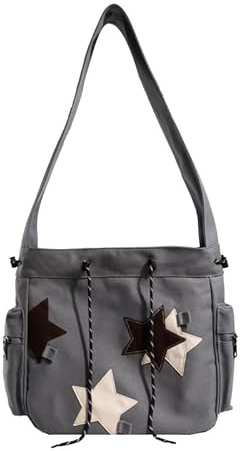 Y2K Star Messenger Bag Vintage Canvas Drawstring Purse Aesthetic School Crossbody Bag Acubi Emo Preppy Accessories, Grau, Medium