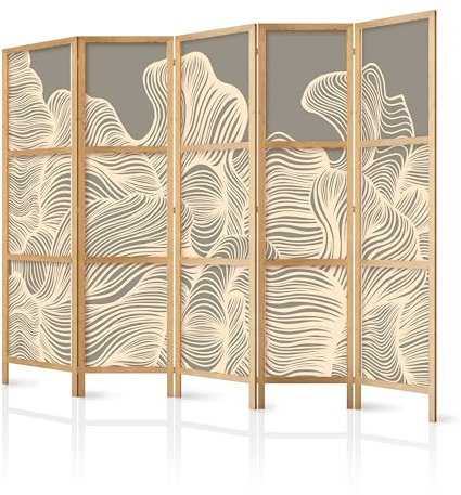 murando - Paravent Innen Raumteiler Holz Botanik Abstrakt 225x172 cm 5-teilig Japanische Trennwand Raumtrenner Room Divider Mobiler Sichtschutz Spanische Wand Raum Abtrennung Natur a-A-10511-bh-b