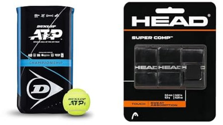 Dunlop Tennisball ATP Championship – für Sand, Hartplatz & Rasen (2x4 Bi-Pack) & Head Unisex-Erwachsene Supercomp Griffband, Black, Einheitsgröße