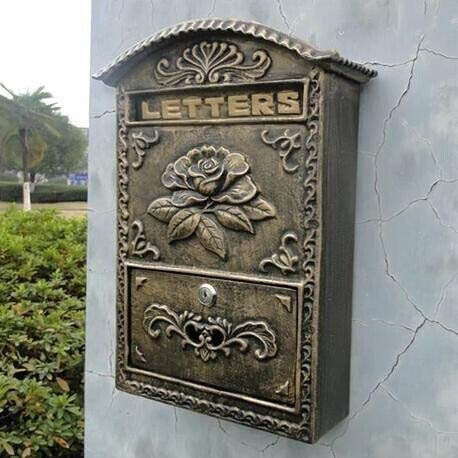 Cast Iron Flower Mailbox Embossed Trim Decor Bronze Look Home Garden Decorative Wall Metal Mail Post Box