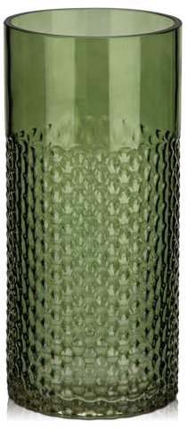 Glasvasen Blumen Modern, 22 cm Hohe Tischvasen Glas, Dunkel Grün Deko Vase für Blumen, Dekorative Vase Blumenvase, Zylinder Glasvase Rund für Tischdekoration Büro Küche Arrangements Hochzeitsgeschenk