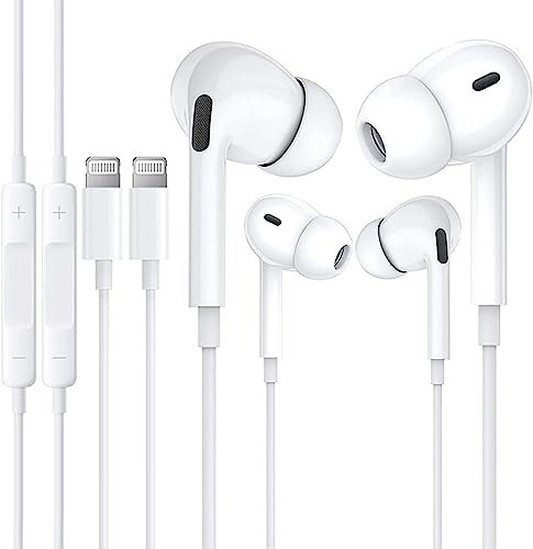 iPhone Kopfhörer mit Kabel 2 Stück, In-Ear Kopfhörer Lightning Ohrhörer Kompatibel mit iPhone 14/13/12/11/8/7/X/Pro/Pro Max Ipad