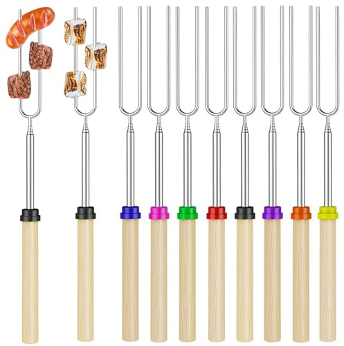 Tuofang 8 Pcs Spiedini in Acciaio Inossidabile per Griglie, Spiedini Acciaio Marshmallow, Forchettone Barbecue Telescopici, Spiedini per Barbecue Espandibile a 81cm Spiedo Kebab