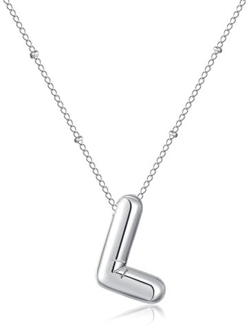RWQIAN Bubble L Buchstaben Kette für Damen Balloon Initialen Haskette Silber Blase Letter A-Z Anhänger Schmuck Geschenke für Frauen Mädchen