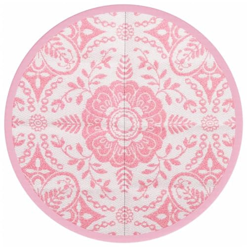 vidaXL Outdoor Teppich, Gartenteppich Rund Beidseitig, Balkonteppich Terrassenteppich UV-beständig, Teppich für Balkon Terrasse, Rosa Ø160cm PP