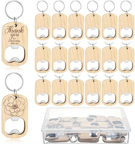 Jingmore 25 Pcs Wooden Bottle Opener Keychain Blanks Unfinished Wood Openers for Laser Engraving DIY Gifts Wedding Favors, Natural Color, Classic Style