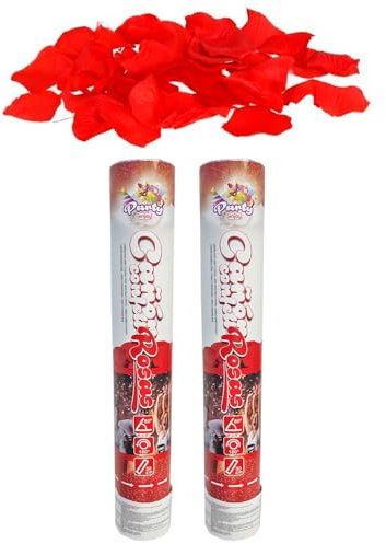 Tradineur - Pack de 2 cañones de confeti de aire comprimido, popper, cracker de confetti, cumpleaños, bodas, fiestas, celebraciones (Pétalos de rosa - 30 cm)