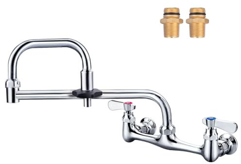 IVIGA Kommerzielle Spültischarmatur mit 45,7 cm drehbarer Gelenkdüse, mit drehbarem Griff, Wandmontage, Küchenarmatur, 20,3 cm Mitte, Doppelgriffe, Messing-Wasserhahn mit Doppelgelenk-Schwenkarm für