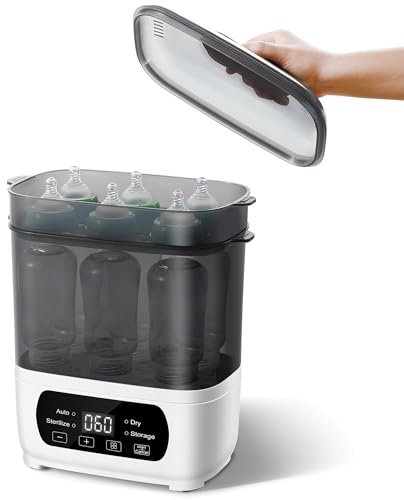 AMZBABYCHEF Baby Bottle Steamer and Dryer, Electric Steam Baby Bottle Dryer with Largest Capacity, Bottle Steamer for Baby Bottles & Pacifiers, Breast Pump Parts，LED Touch Screen, Auto Shut-Off