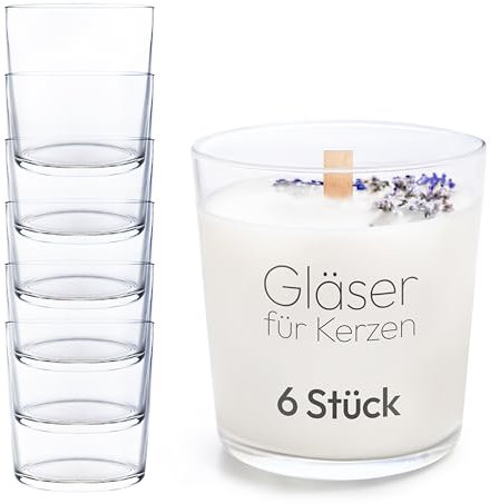 KONZEPT Vasos para velas, 300 ml, 9 x 8 cm, 6 unidades para velas, portavelas decorativas de cristal DIY