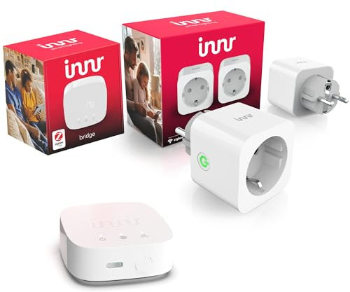 Innr Zigbee Energie-Sparset, 2 Smart Steckdosen mit Energieverbrauchsmessung, Zigbee Bridge, App-Steuerung, Fernsteuerung, Zeitpläne und Energieeinsparung, kompatibel mit Amazon Alexa