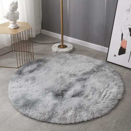 Generisch Teppich Rund Wohnzimmerm, Hochflor Flauschig Modernes Weicher Teppich für Schlafzimmer Oder Kinderzimmer, Shaggy Bettvorleger Indoor Outdoor Carpet, rutschfest Matte,Water Gray,200cm