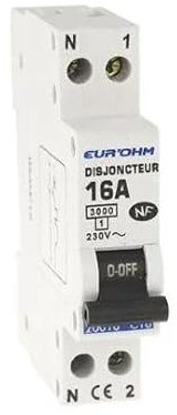 Disjoncteur Eurohm 16A, 1P+N, Courbe D, Vis/Vis, 12V~