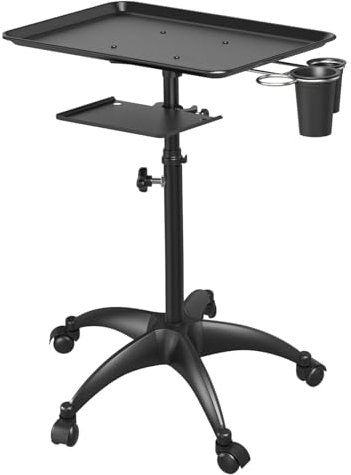 Salon-Rollwagen mit höhenverstellbaren Rädern und Aufbewahrungsplattform, schwarzer Kosmetiker-Trolley für Salon und Spa