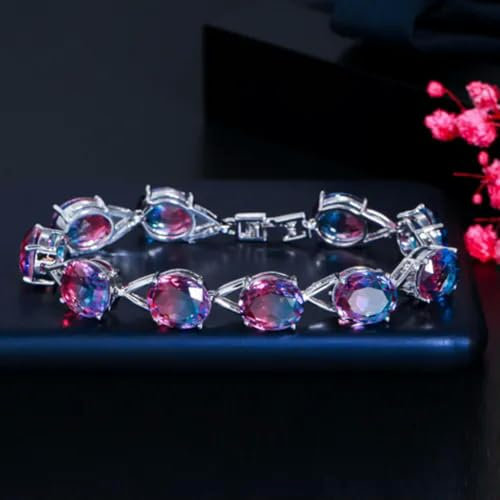 Schönes, versilbertes Tennisarmband mit ovalem Zirkonia in Regenbogen-Rot