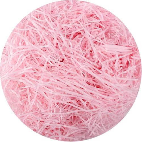 yumcute Raffia Papier déchiqueté 200 g pour paquets, remplissage de cadeaux, copeaux de papier Raffia, matériau de remplissage pour boîte cadeau/panier, marteau de fête, emballage cadeau (rose)