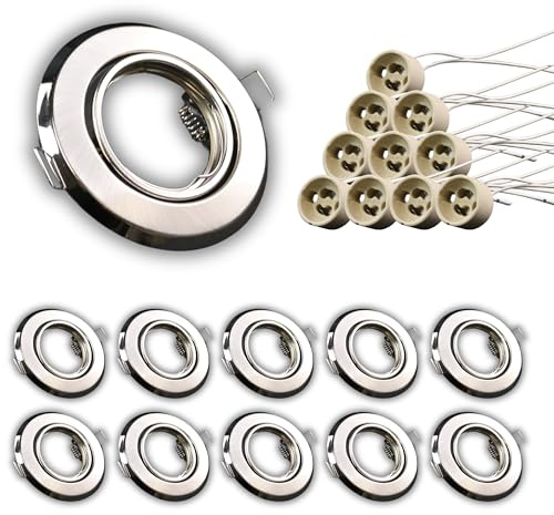 LUXULA 10 Stück LED Einbauringe GU10 schwenkbar Chrom gebürstet | inkl. GU10 Fassung, rund schwenkbar 230V, Ø 68-80 mm, LED Einbaustrahler, Deckenspot, Einbaurahmen
